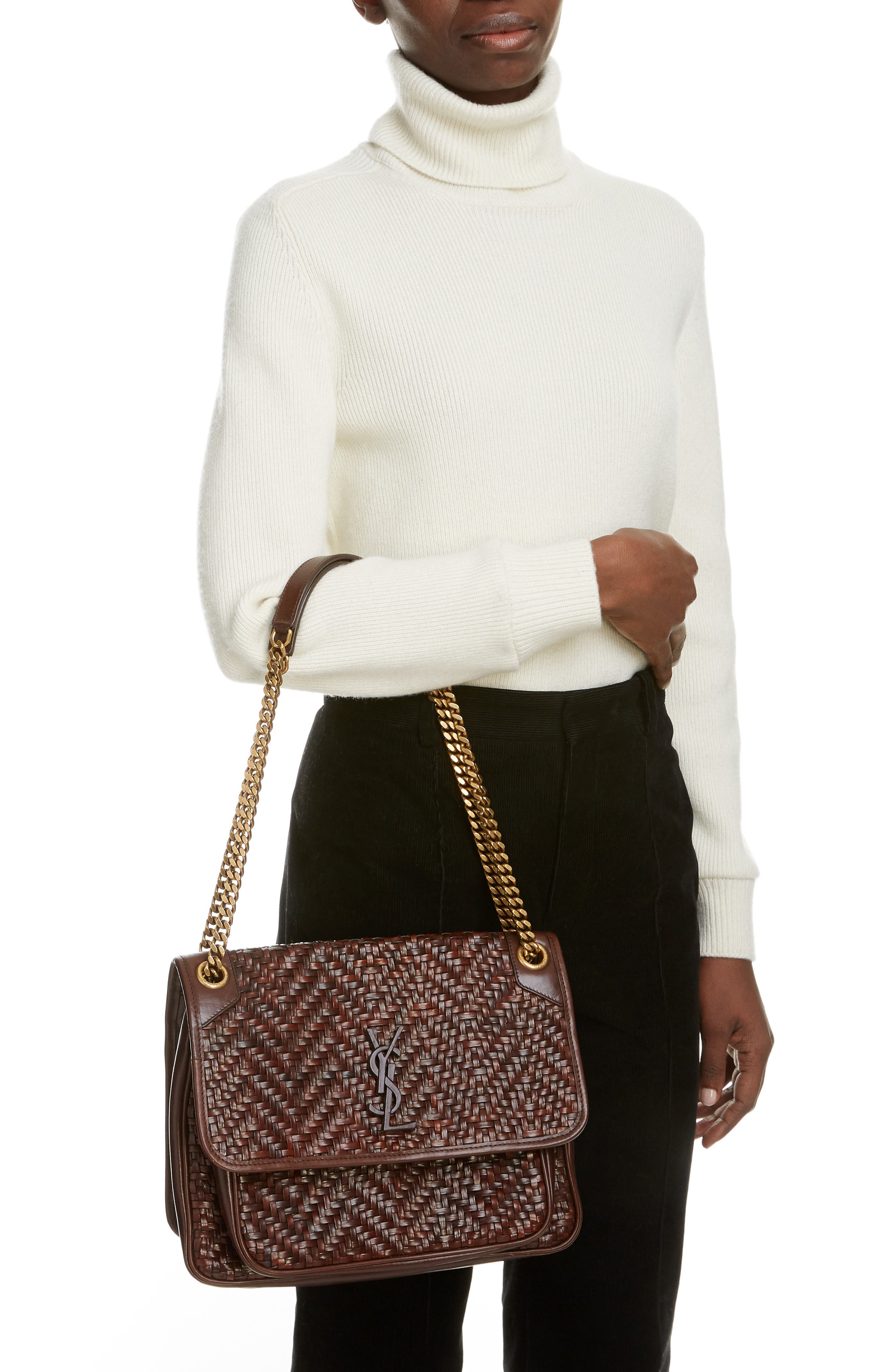 Saint Laurent Medium Niki Woven Leather Shoulder Bag, Alternate, color, 