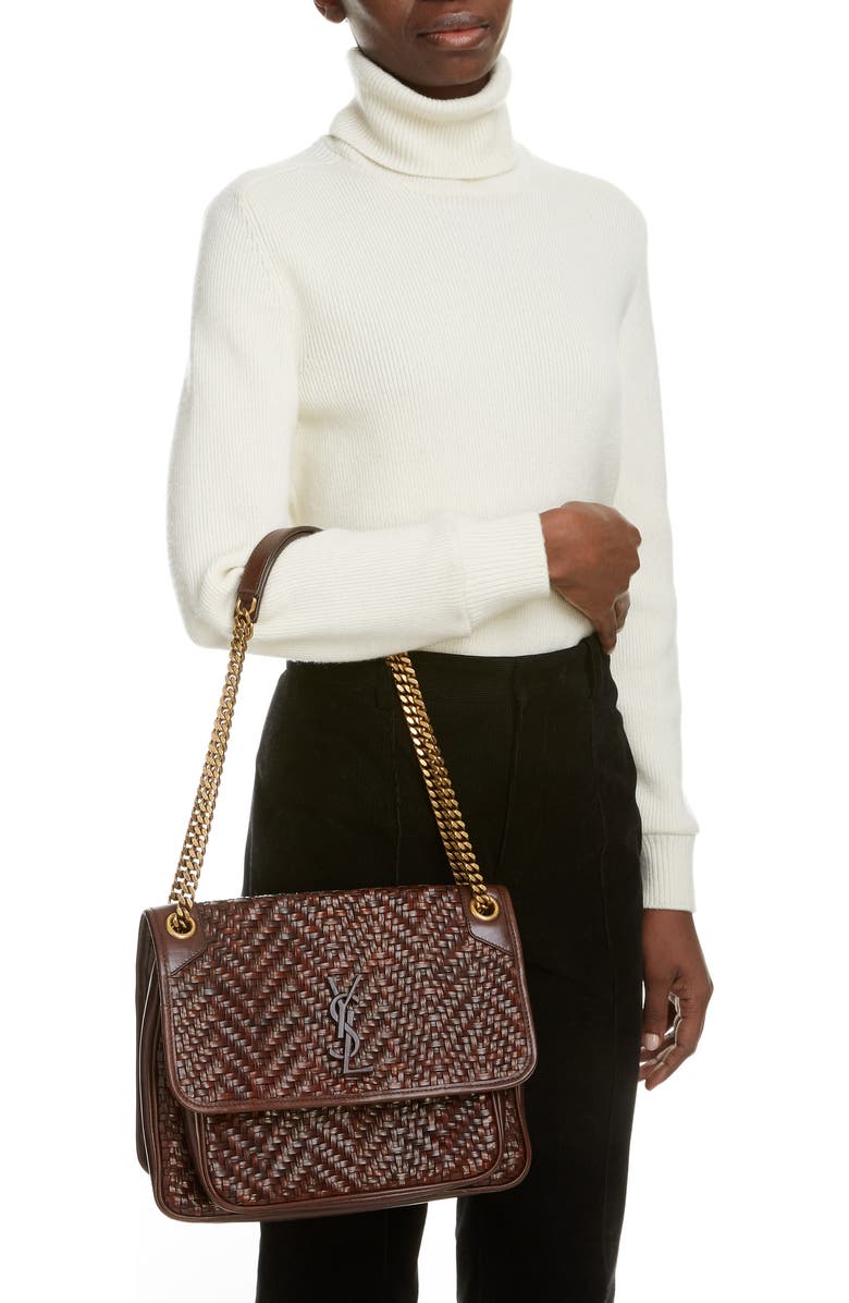Saint Laurent Medium Niki Woven Leather Shoulder Bag, Alternate, color,
