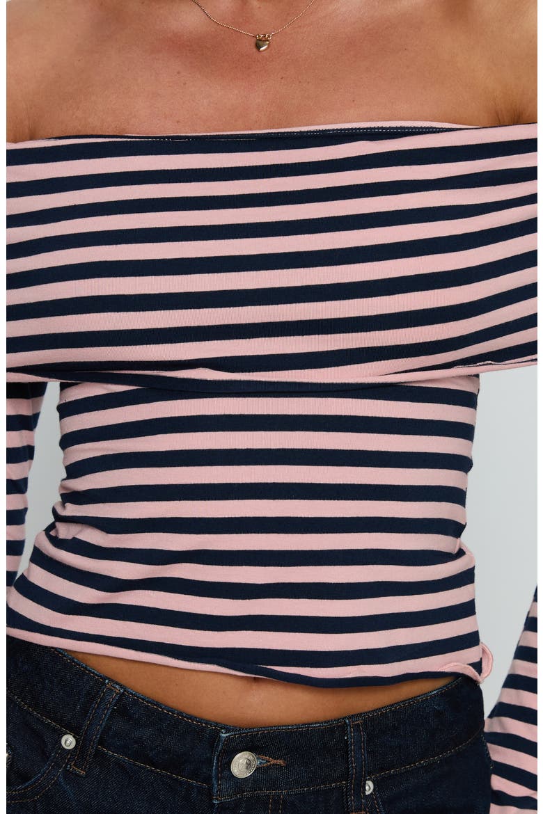 Janicia Stripe Off the Shoulder Knit Top, Alternate, color, PINK STRIPE
