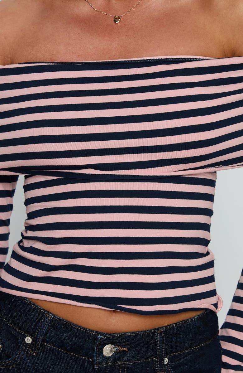 Princess Polly Janicia Stripe Off the Shoulder Knit Top, Alternate, color, Pink Stripe