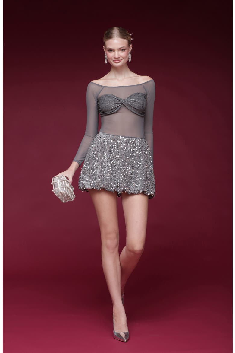 Crystal Accent Bandeau Mesh Top, Alternate, color, GREY