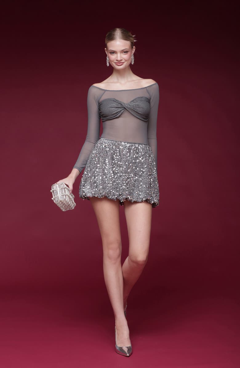 Avec Les Filles Crystal Accent Bandeau Mesh Top, Alternate, color, Grey