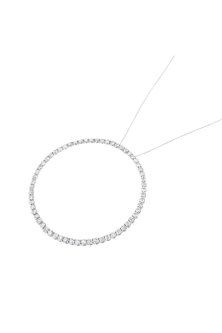 Silver 5.0 Cttw Prong Set Round-cut Diamond Open Circle Hoop Pendant Necklace, Alternate, color, White