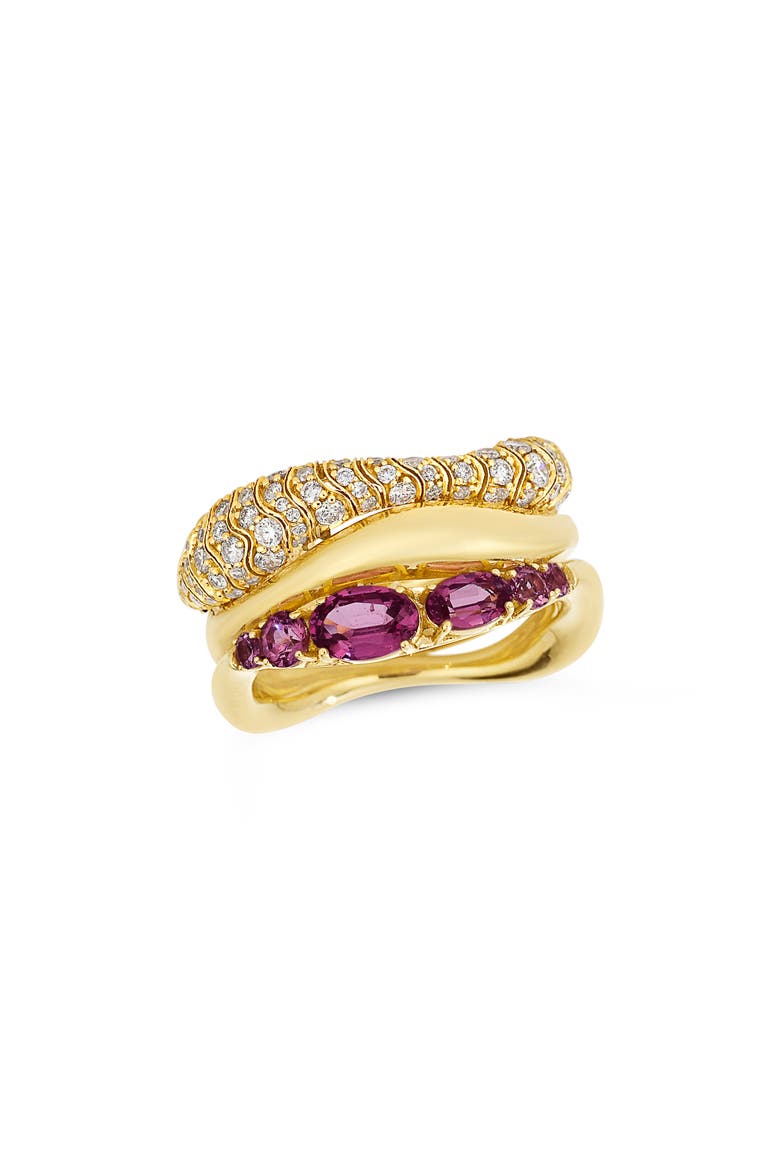 Dunas 18K Gold Diamond & Garnet Ring, Main, color, YELLOW GOLD