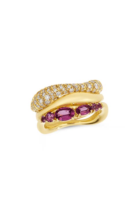 Dunas 18K Gold Diamond & Garnet Ring