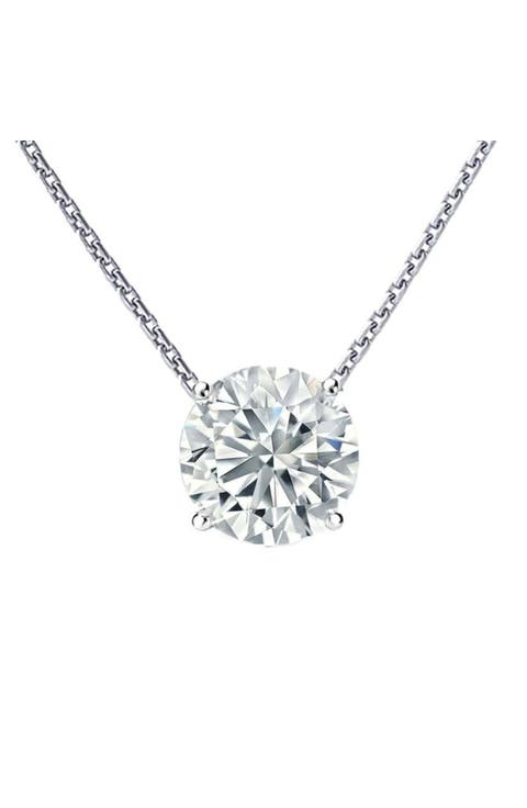 14k White Gold Lab-grown Round Floating Diamond Solitaire Pendant Necklace