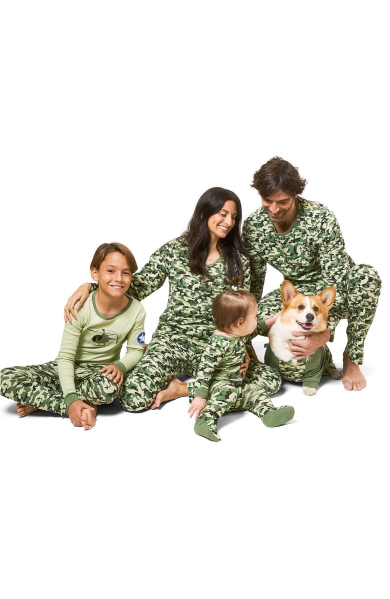 Leveret Kids Footed Cotton Matching Family Pajamas, Whimsy & Fantasy Prints, Alternate, color, Camouflage