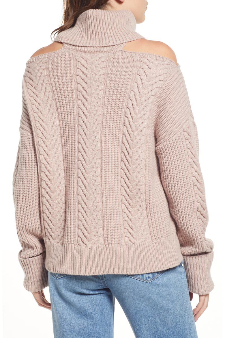 Lorilee Cold Shoulder Wool Blend Turtleneck Sweater, Alternate, color, WILDROSE