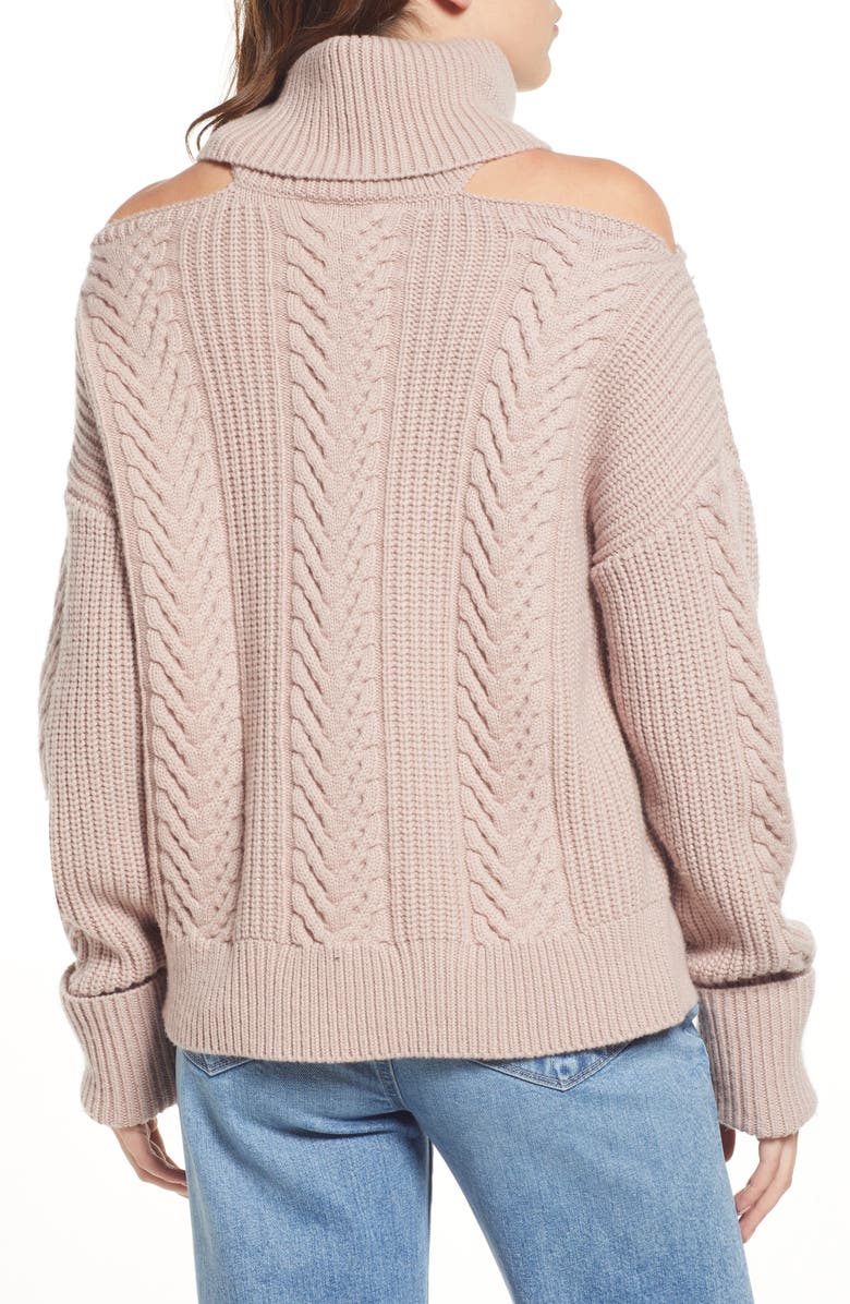 PAIGE Lorilee Cold Shoulder Wool Blend Turtleneck Sweater, Alternate, color, Wildrose