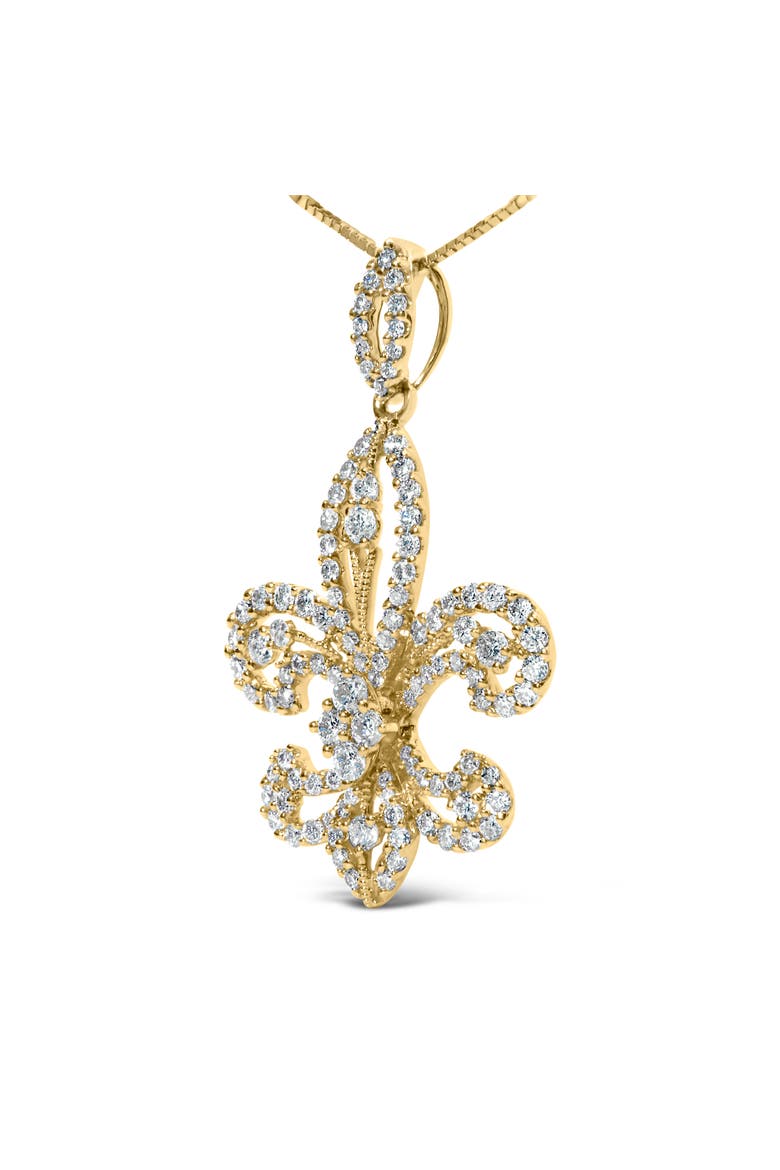14K Yellow Gold 1.00 Cttw Round Diamond Fleur De Lis Pendant Necklace, Alternate, color, Yellow