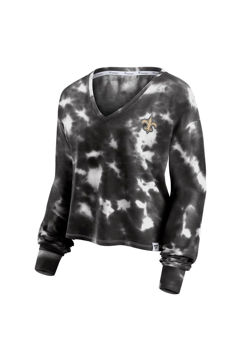 Women's Fanatics Branded White/Black New Orleans Saints Sport Resort Tie-Dye V-Neck Long Sleeve T-Shirt, Alternate, color, White