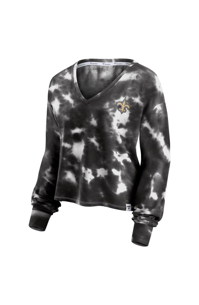 FANATICS Women's Fanatics Branded White/Black New Orleans Saints Sport Resort Tie-Dye V-Neck Long Sleeve T-Shirt, Alternate, color, 