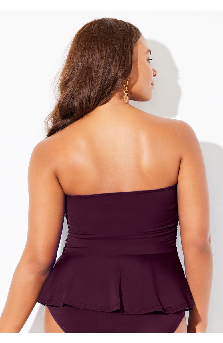 Swimsuits for All Underwire Shirred Ring Bandeau Tankini Top, Alternate, color, Black Cherry