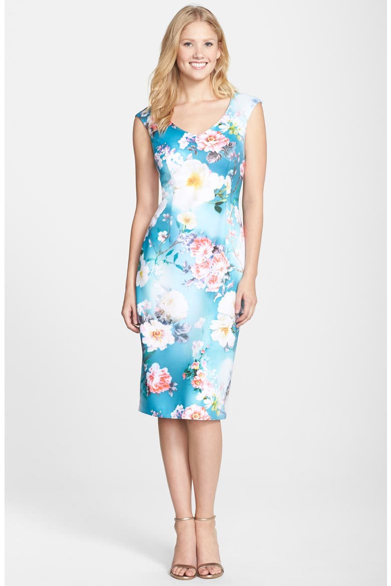 Print Scuba Midi Dress, Alternate, color, AQUA/ SOFT WHITE