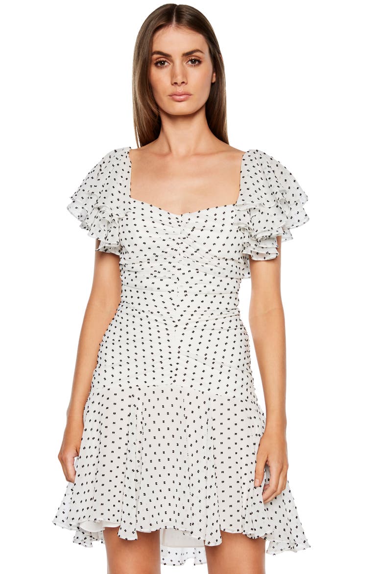 Jessi Ruched & Ruffled Party Dress, Alternate, color, BLACK/ WHITE