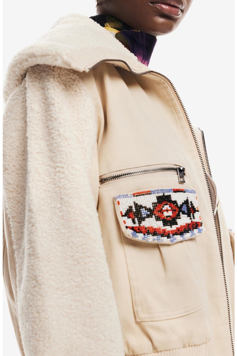Chaq Roma Faux Shearling Crop Bomber Jacket, Alternate, color, WHITE