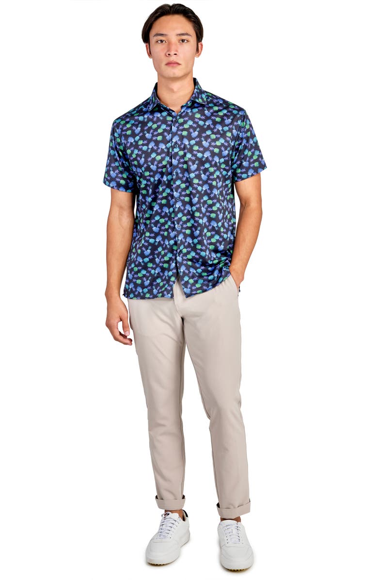 CON.STRUCT Regular Fit Pineapple Print Recycled Performance Golf Button-Down Shirt, Alternate, color, Navy