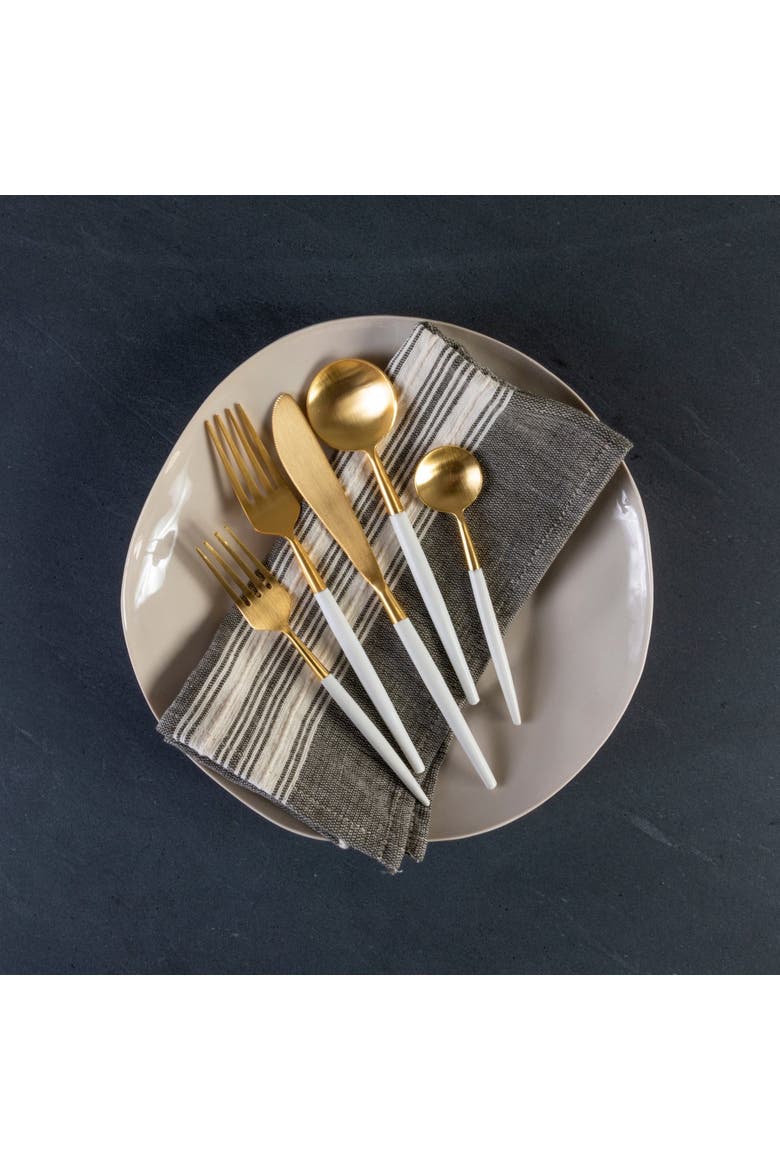 White and Gold Flatware Set, Alternate, color, White