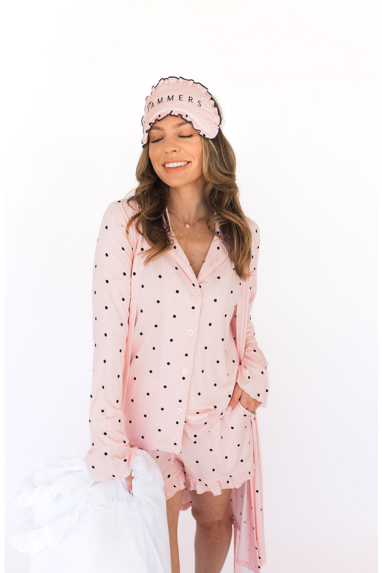 Blush Polka Dot Long Sleeve Short Set, Alternate, color, Blush Polka Dot