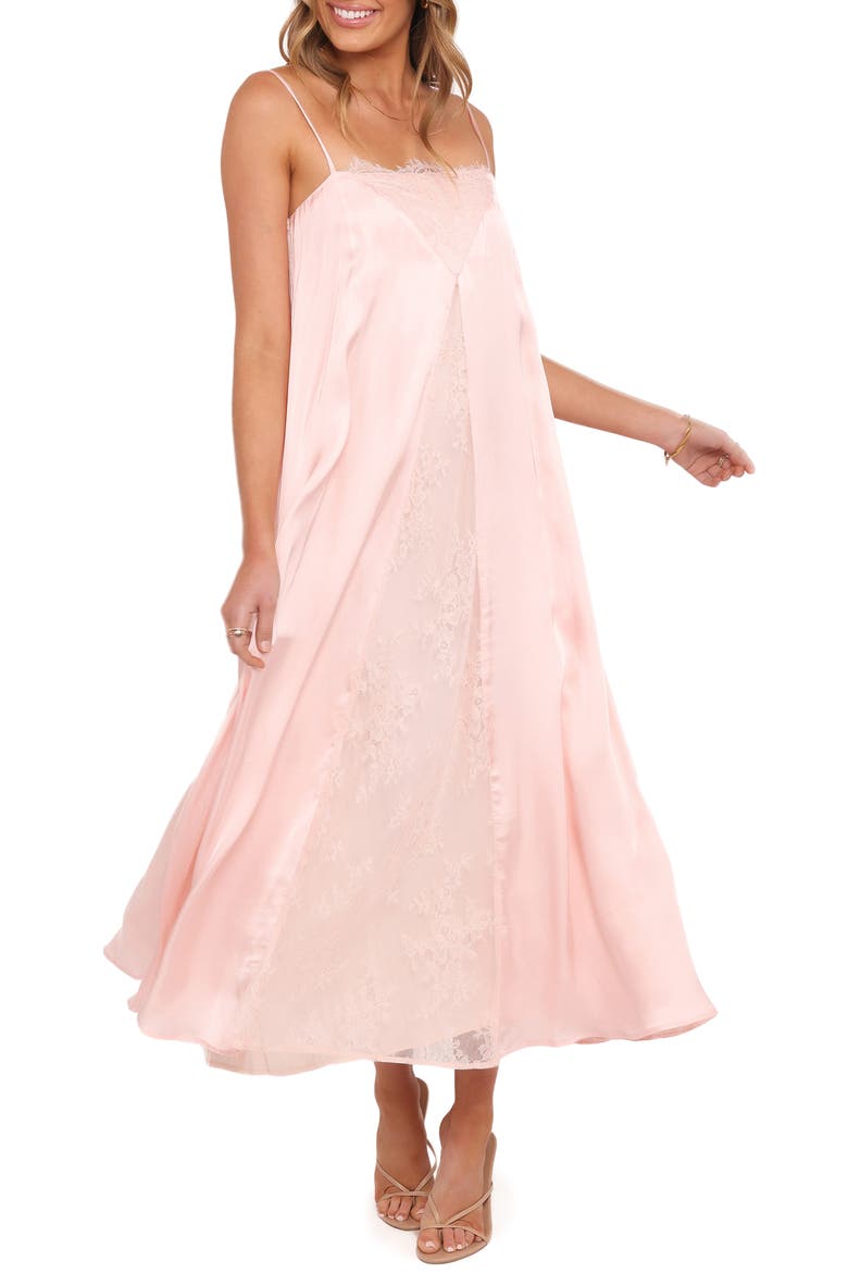 Halsey Satin & Lace Slipdress, Main, color, PINK