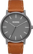 Nixon Porter Round Leather Strap Watch, 40mm
