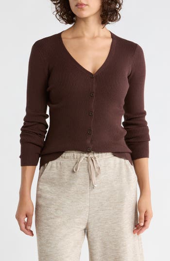 Max Studio V-neck Cardigan V-neck Cardigan In Brown