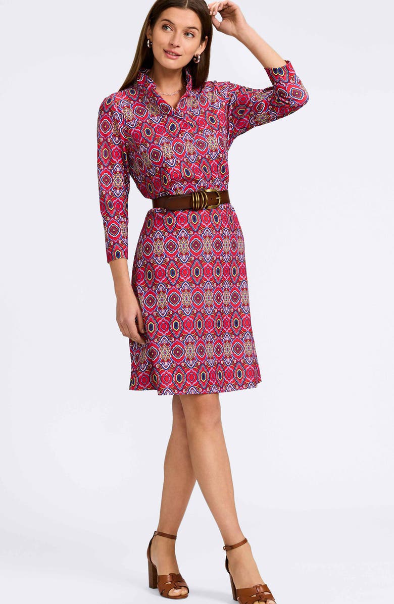 Foxcroft Tammy Tile Print Collared Dress, Alternate, color, Red/ Multi