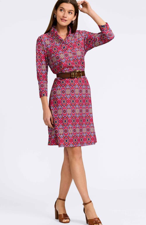 Foxcroft Tammy Tile Print Collared Dress In Red/multi