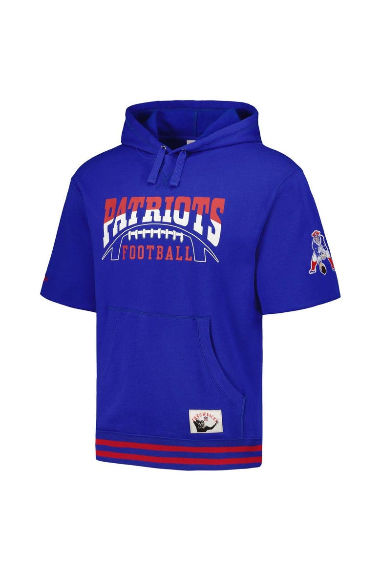 Men's Mitchell & Ness Royal New England Patriots Pre-Game Short Sleeve Pullover Hoodie, Alternate, color, Royal