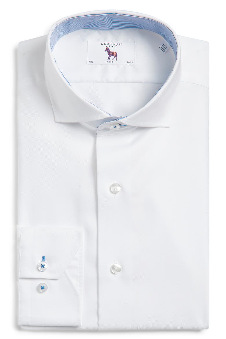 Trim Fit Solid White Textured Cotton Dress Shirt, Alternate, color, WHITE