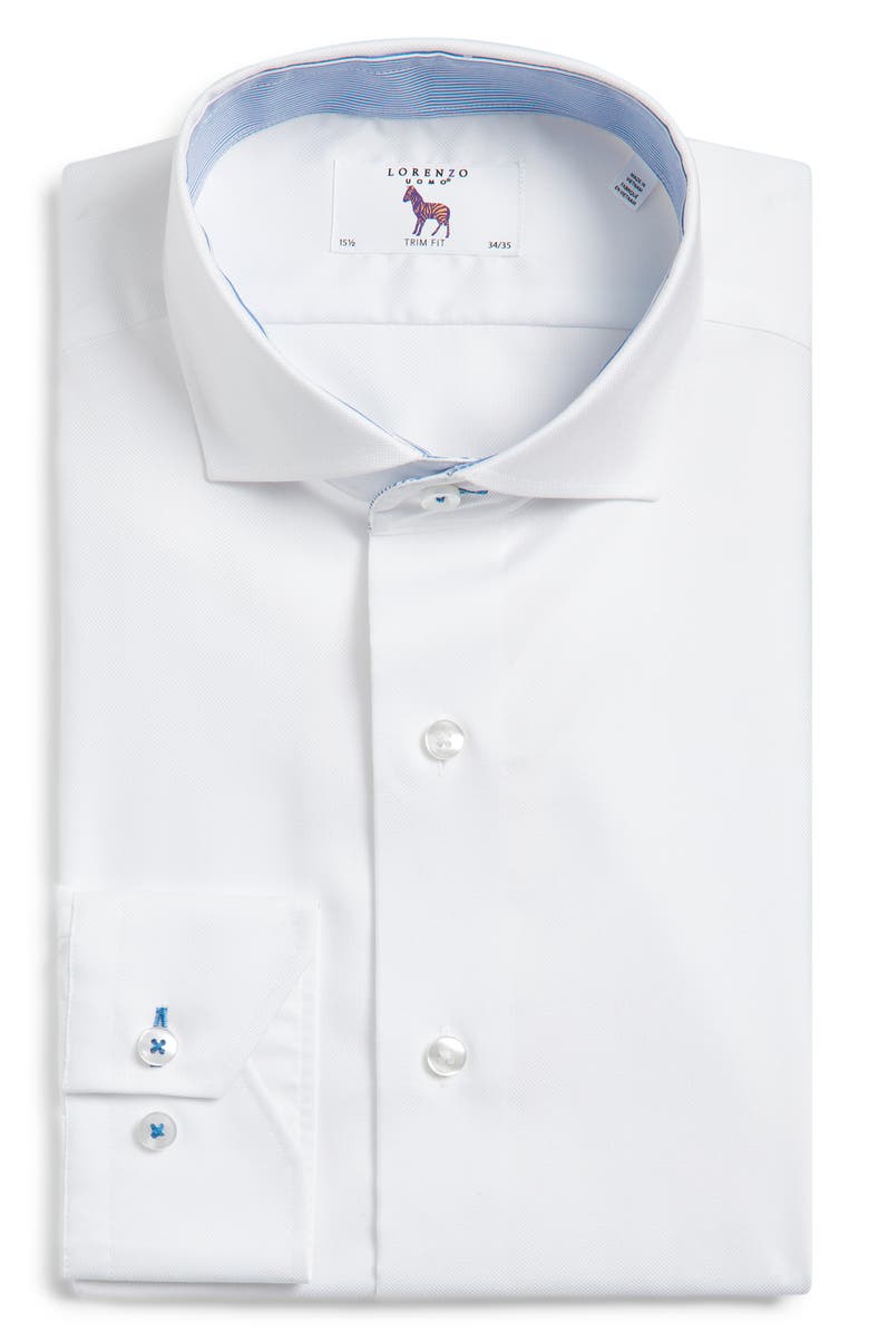 Lorenzo Uomo Trim Fit Solid White Textured Cotton Dress Shirt, Main, color, White
