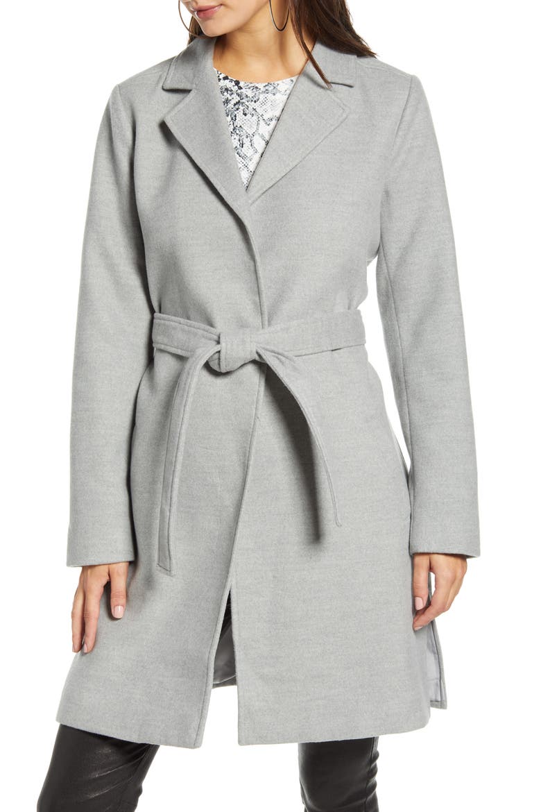 Keep Your Secrets Melton Belted Coat, Alternate, color, HEATHER GREY