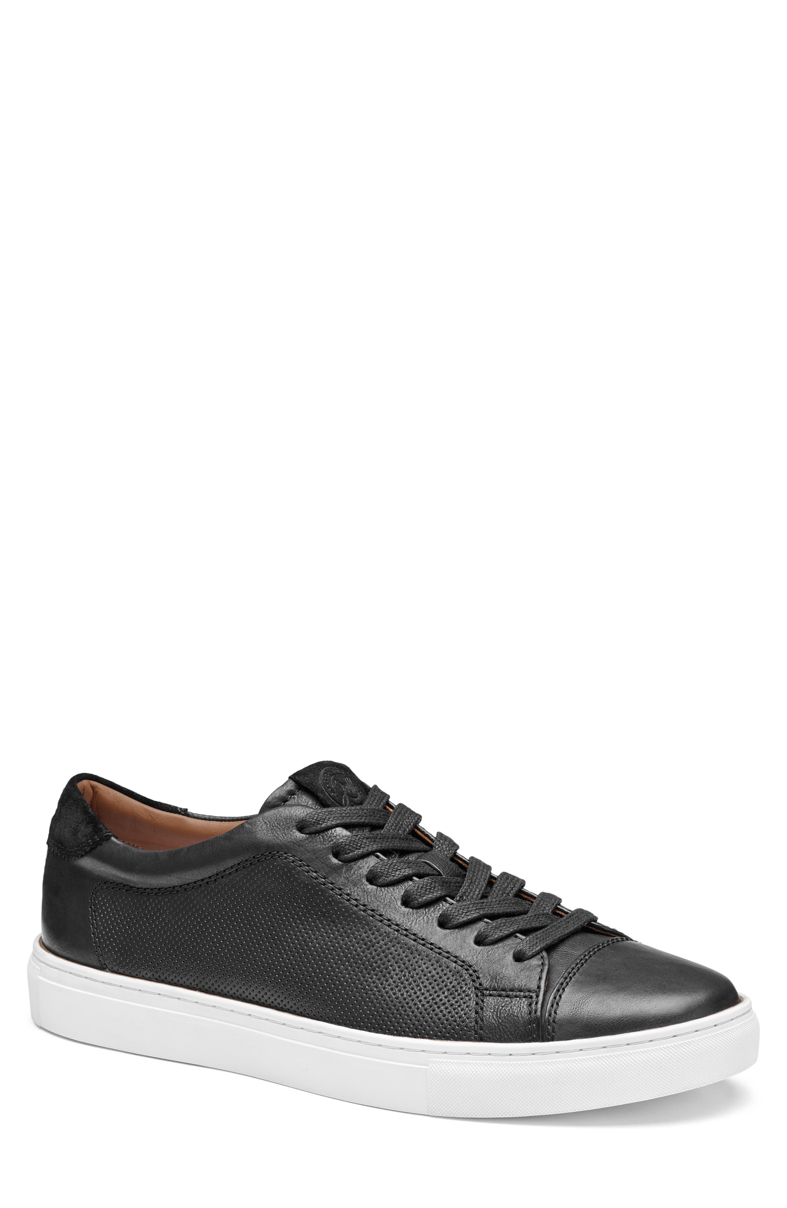 Johnston & Murphy Luther Perforated Leather Low Top Sneaker, Main, color, Black Italian Full Grain