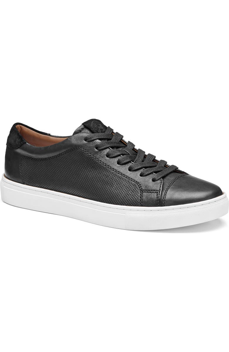 Johnston & Murphy Luther Perforated Leather Low Top Sneaker, Main, color, Black Italian Full Grain