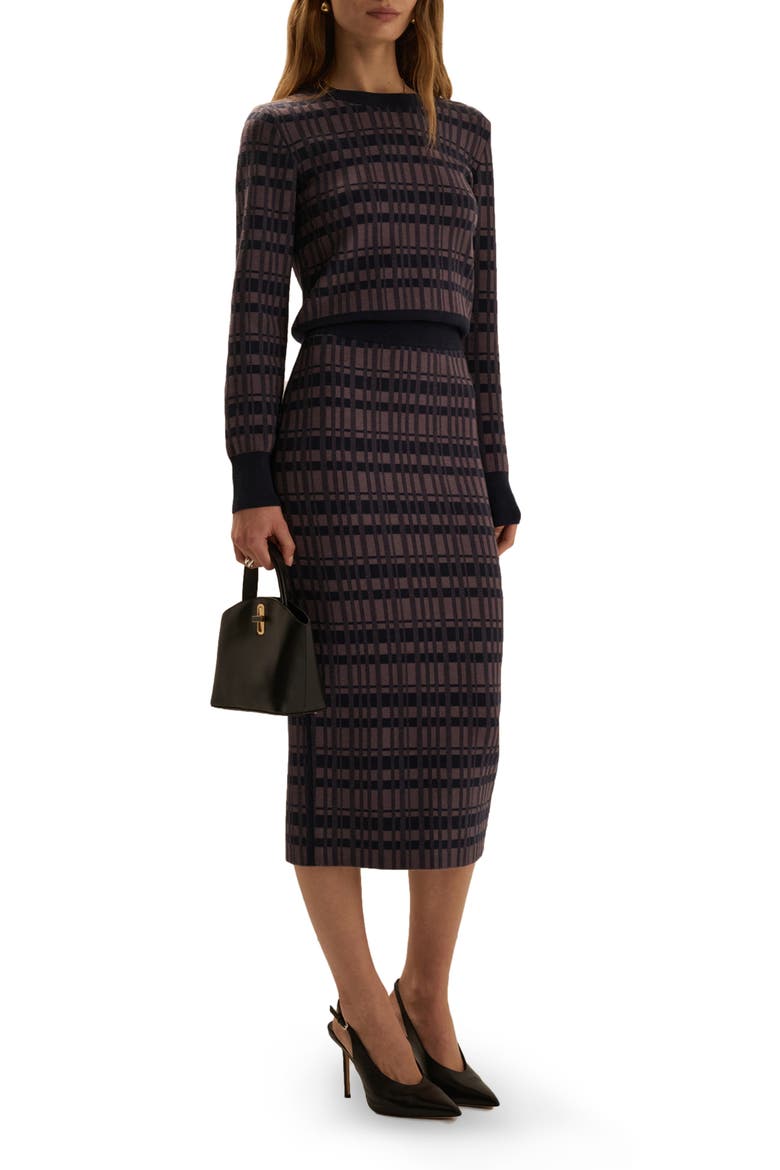 Draper Midi Skirt, Main, color, NAVY PLAID