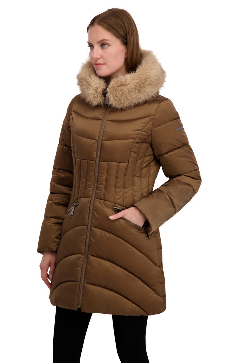 Laundry by Shelli Segal Puffer Jacket with Faux Fur Trim Hood, Alternate, color, Tan