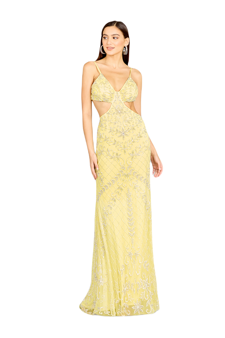 Countess Beaded Gown, Main, color, Lemon