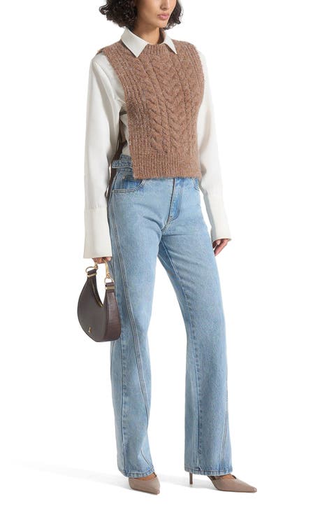 Danya Wool Cable Knit Vest With Ties