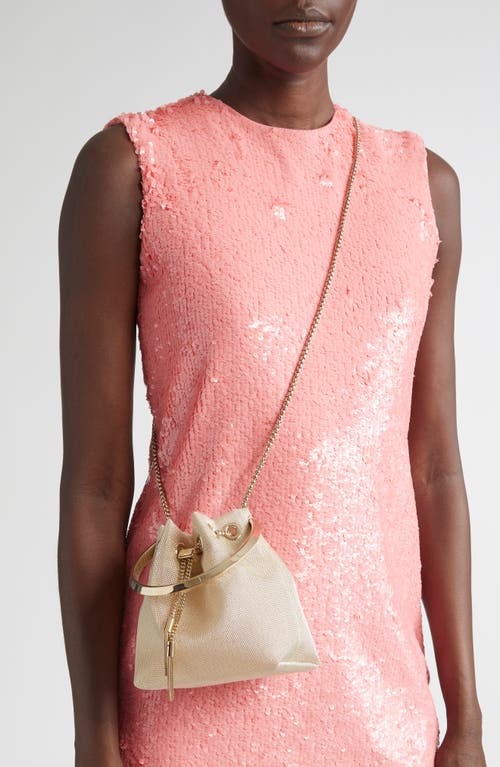 Jimmy Choo Bon Bon Mesh Ring Handle Bucket Bag In Gold