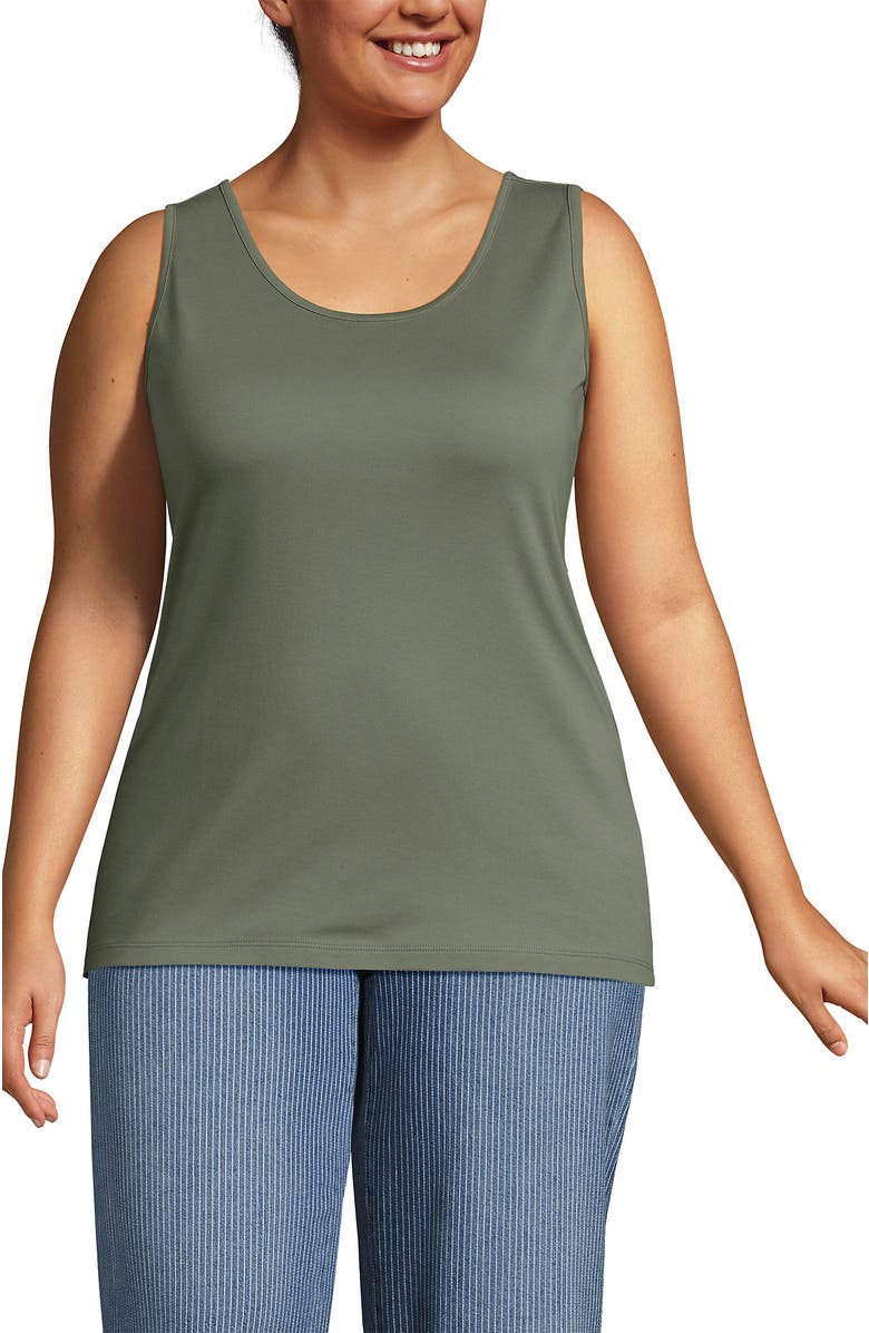 Lands' End Cotton Tank Top, Alternate, color, Sage