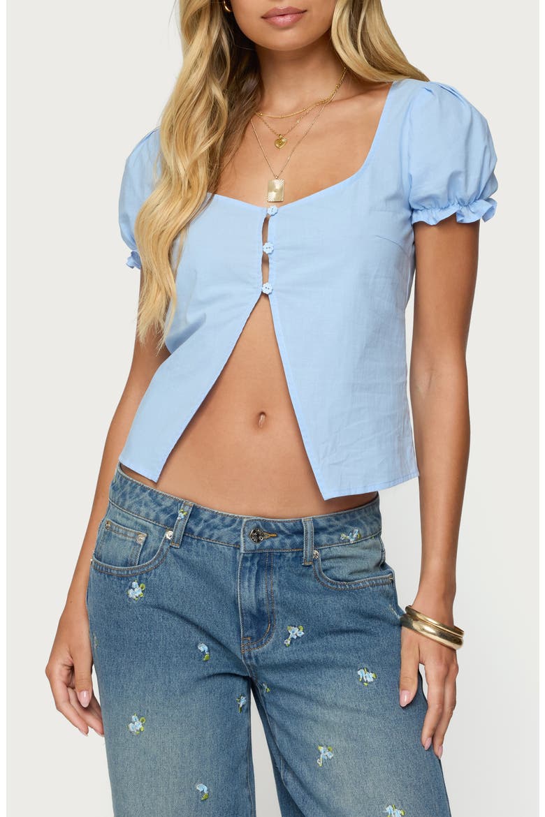 Dorothea Split Front Cotton Top, Main, color, BLUE