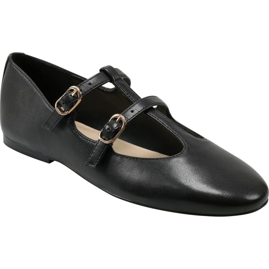 Marc Fisher Ltd Evie T-strap Flat In Black Leather