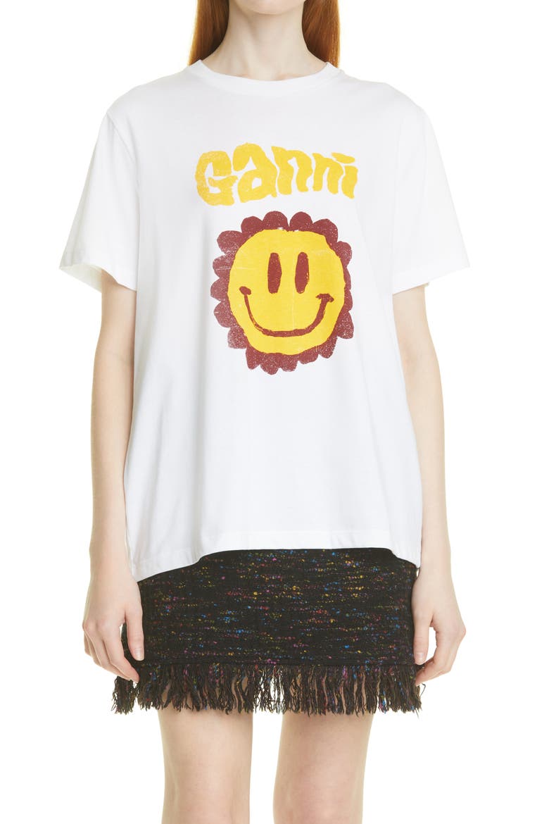 Smiley Flower Graphic Organic Cotton Tee, Main, color, BRIGHT WHITE