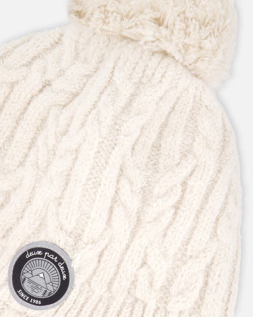 Deux Par Deux Kids Gender Inclusive Lined Winter Hat With Pompom In White