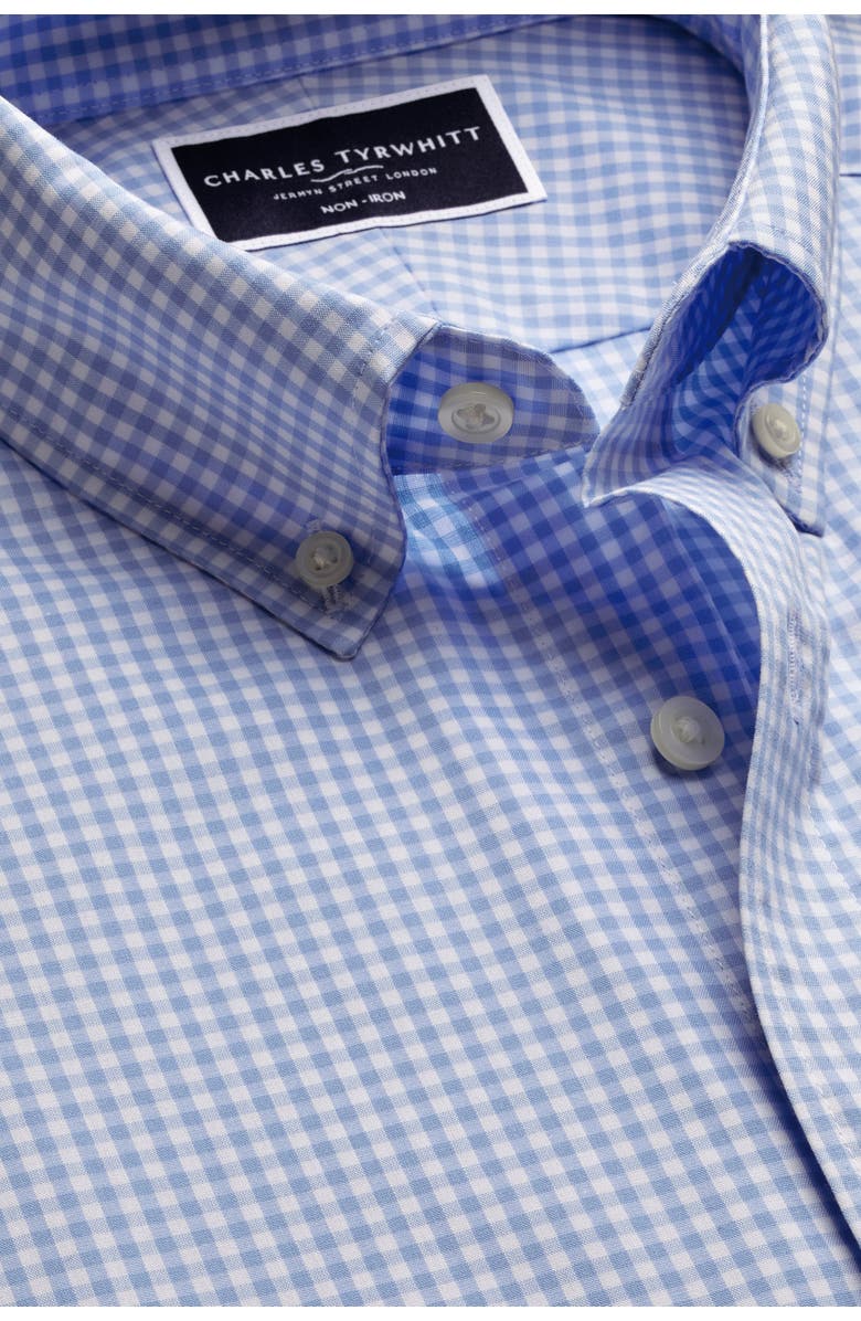 Charles Tyrwhitt Non-Iron Stretch Check Short Sleeve Shirt, Alternate, color, Cornflower Blue