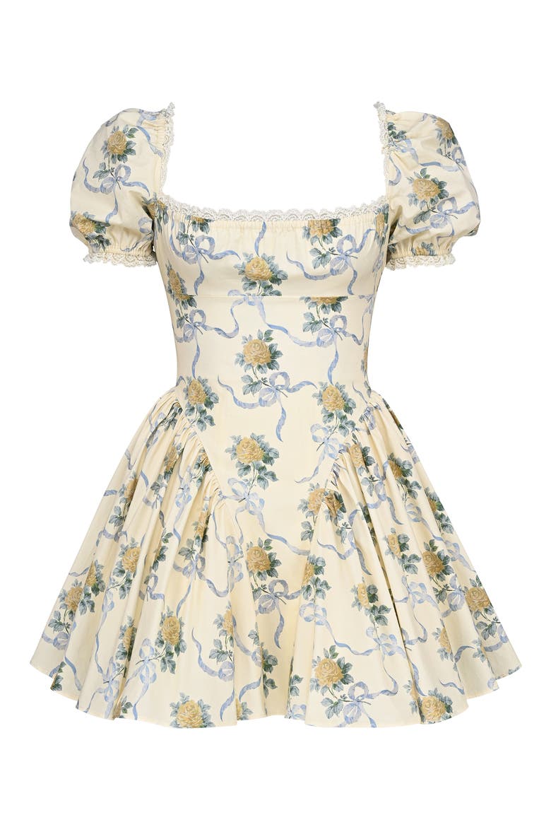 Rosie Puff Sleeve Stretch Cotton Mini Sundress, Alternate, color, YELLOW ROSE PRINT