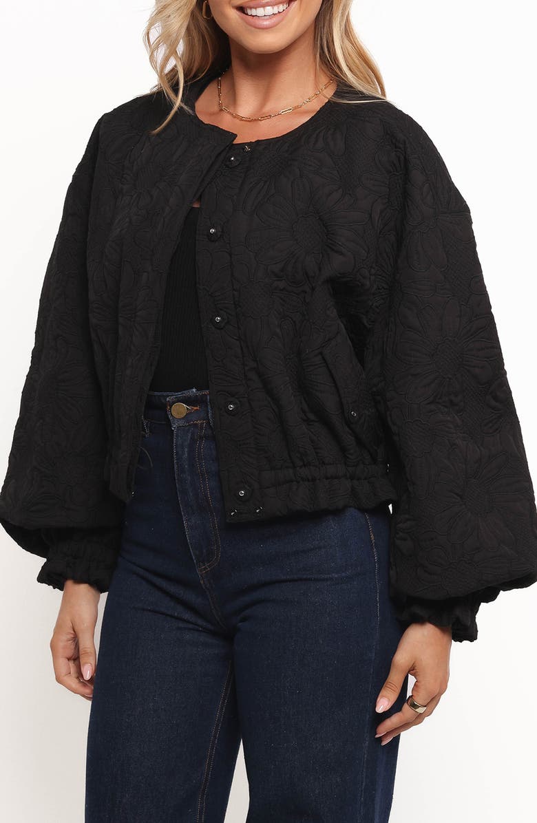 Petal & Pup Yuki Flower Embroidered Jacket, Main, color, Black