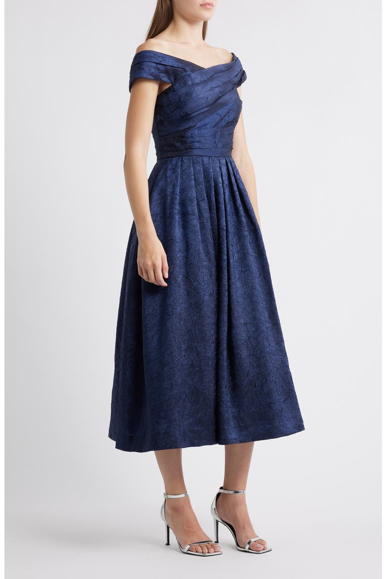 Crushed Taffeta Off the Shoulder Cocktail Dress, Alternate, color, NAVY