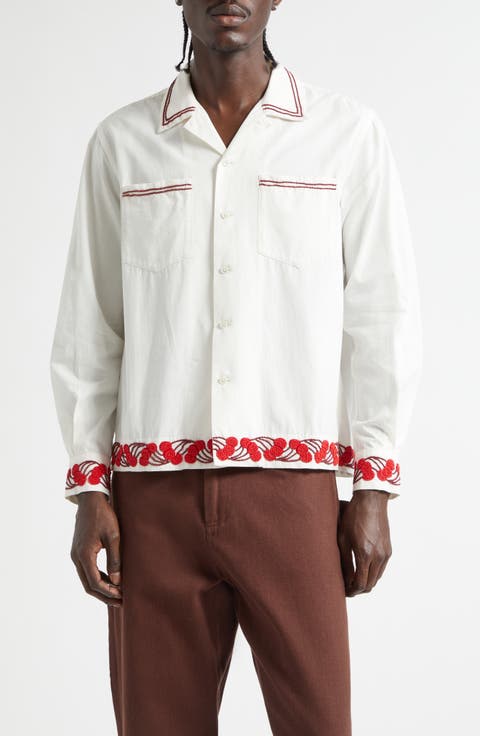 Cherry Lane Beaded Cotton Poplin Button-Up Shirt