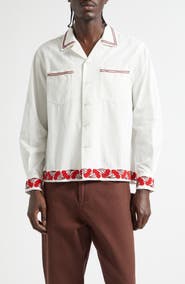 Bode Cherry Lane Beaded Cotton Poplin Button-Up Shirt